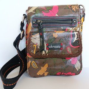 Sakroots Brown Peace Print Coated Canvas Small Flap Messenger Bag 8"x7"x1"
